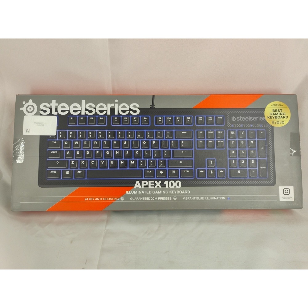 SteelSeries Apex 100 Keyboard Vibrant Blue Illuminated Backlighting LED New Open